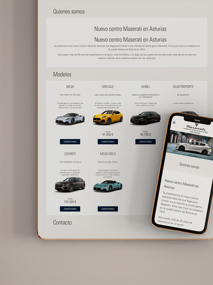 Imagen principal de proyecto de Diseño y Desarrollo Web WP Centro Maserati Asturias